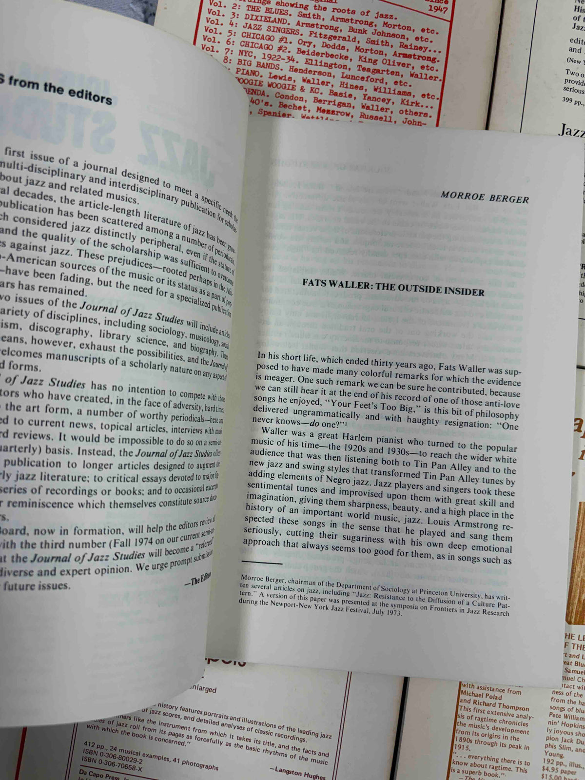 Journal of Jazz Studies lot of 8 issues, 1973-1979 - Fats Waller article opening, Volume 1 Number 1