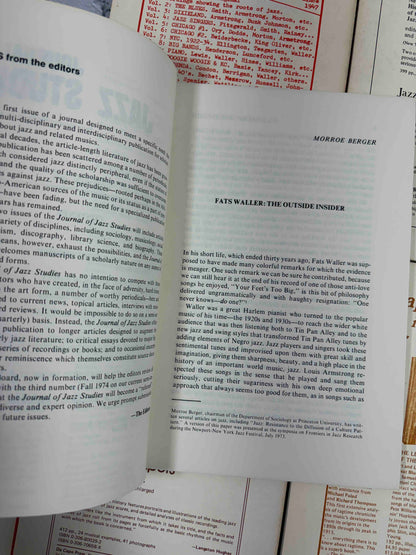 Journal of Jazz Studies lot of 8 issues, 1973-1979 - Fats Waller article opening, Volume 1 Number 1