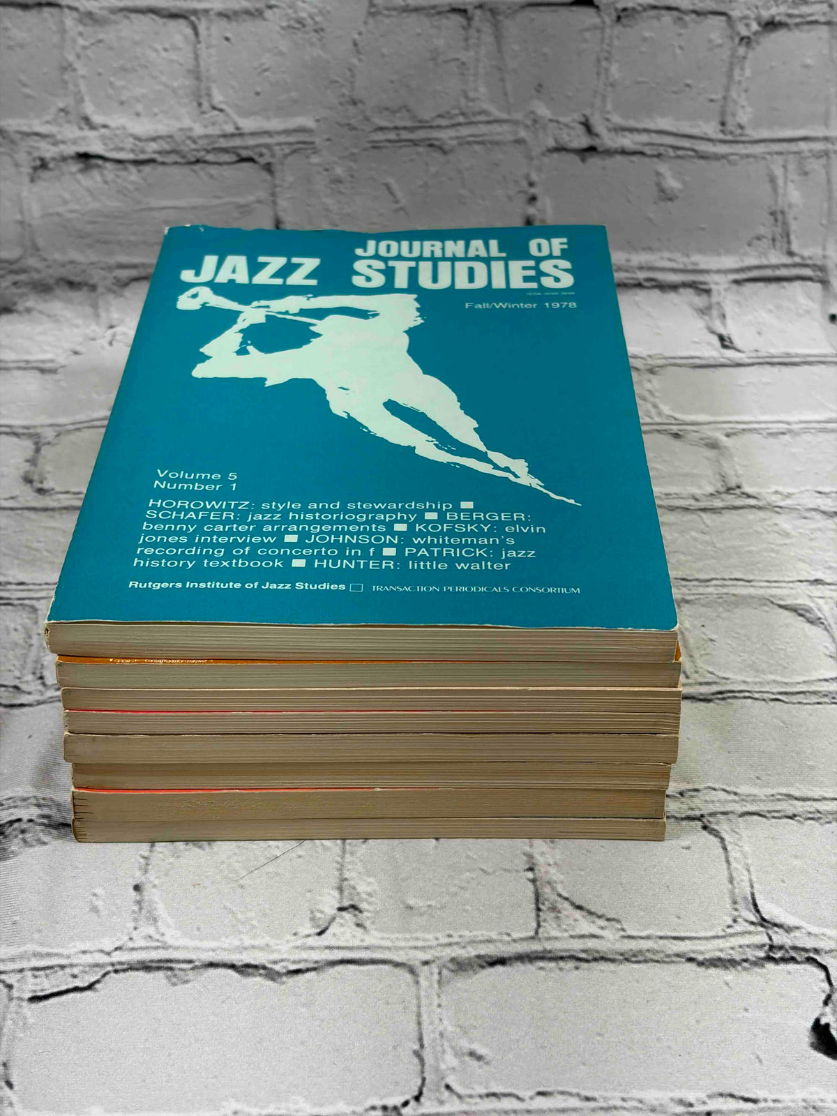 Journal of Jazz Studies lot of 8 issues, 1973-1979 - stack with Fall/Winter 1978 issue on top