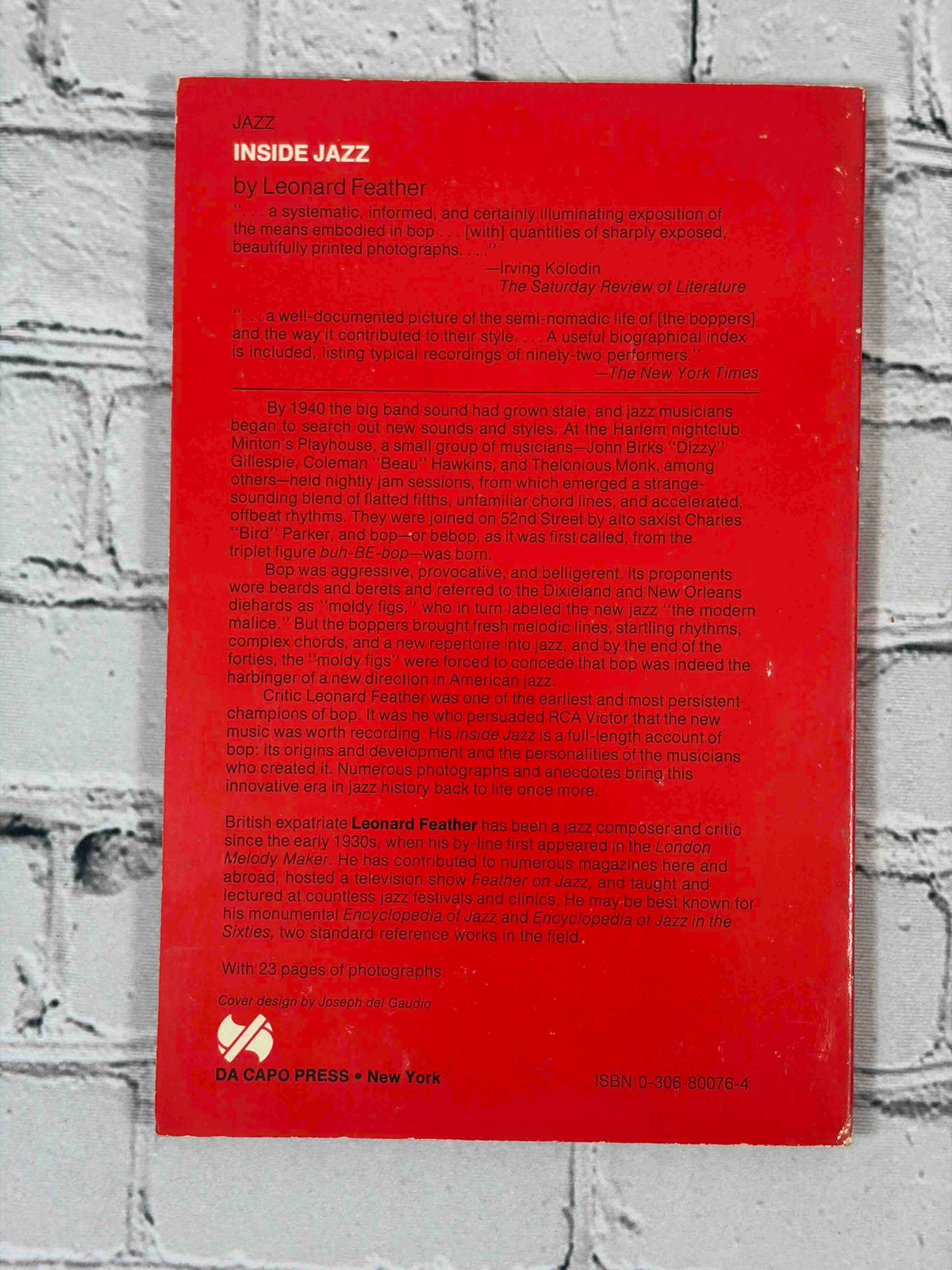 Inside Jazz by Leonard Feather, 1977 Da Capo paperback - back cover