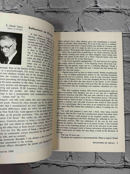 Voices: The Art and Science of Psychotherapy, Winter 1989 - Reflections on Privacy by E. Mark Stern