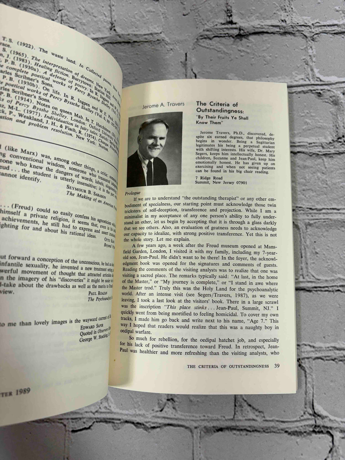 Voices: The Art and Science of Psychotherapy, Winter 1989 - The Criteria of Outstandingness by Jerome Travers