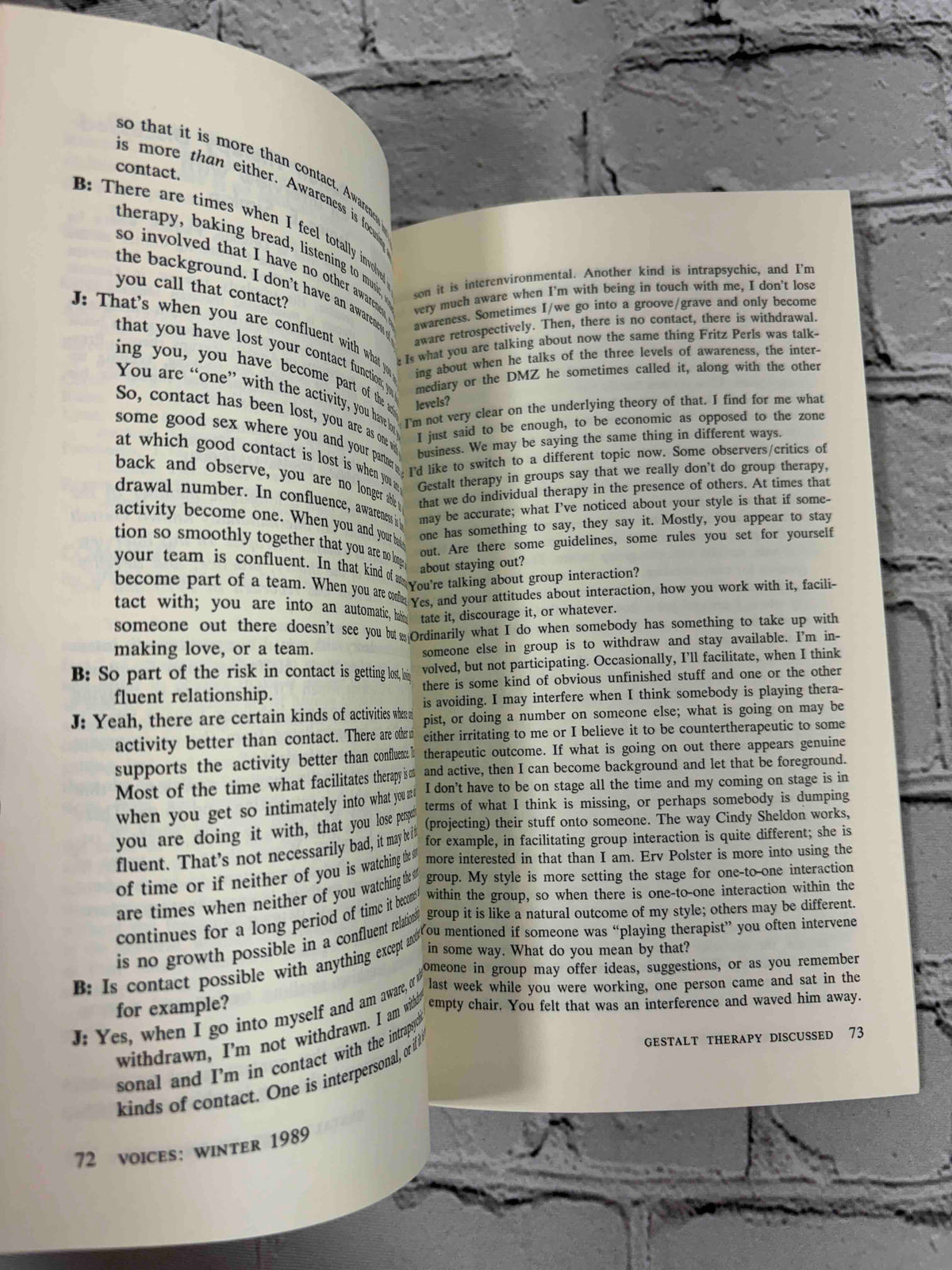Voices: The Art and Science of Psychotherapy, Winter 1989 - Gestalt Therapy Discussed interview pages