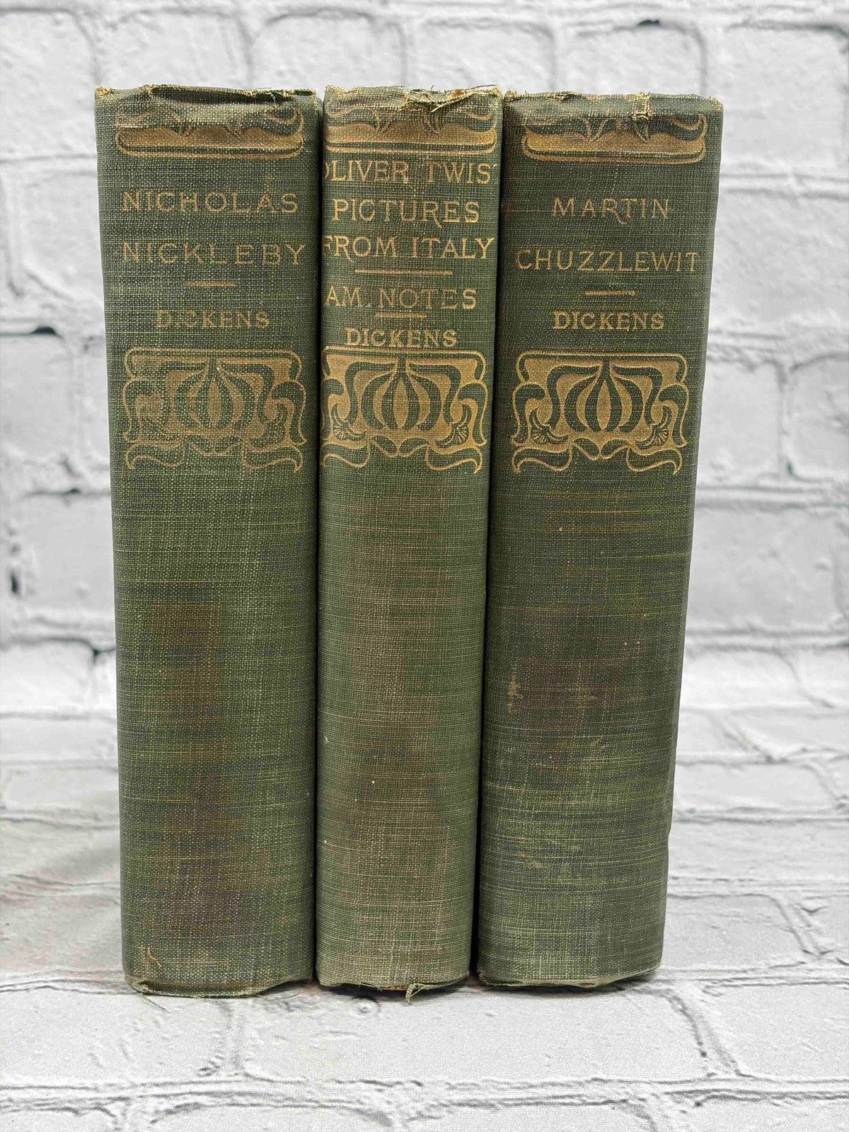 Charles Dickens 3 volume lot, Trade Publishing Company - spines with gilt Art Nouveau decoration