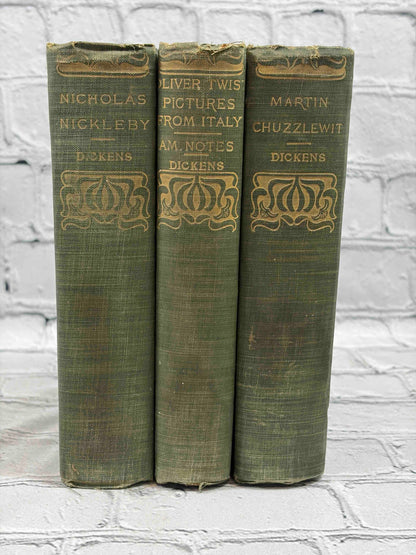 Charles Dickens 3 volume lot, Trade Publishing Company - spines with gilt Art Nouveau decoration