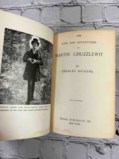 Charles Dickens 3 volume lot, Trade Publishing Company - Martin Chuzzlewit frontispiece and title page with tide marks