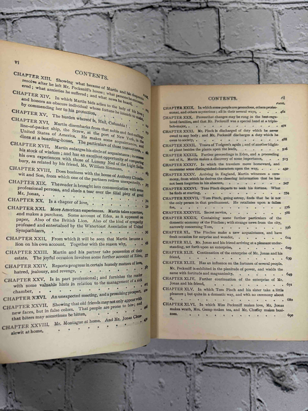 Charles Dickens 3 volume lot, Trade Publishing Company - Martin Chuzzlewit contents continued