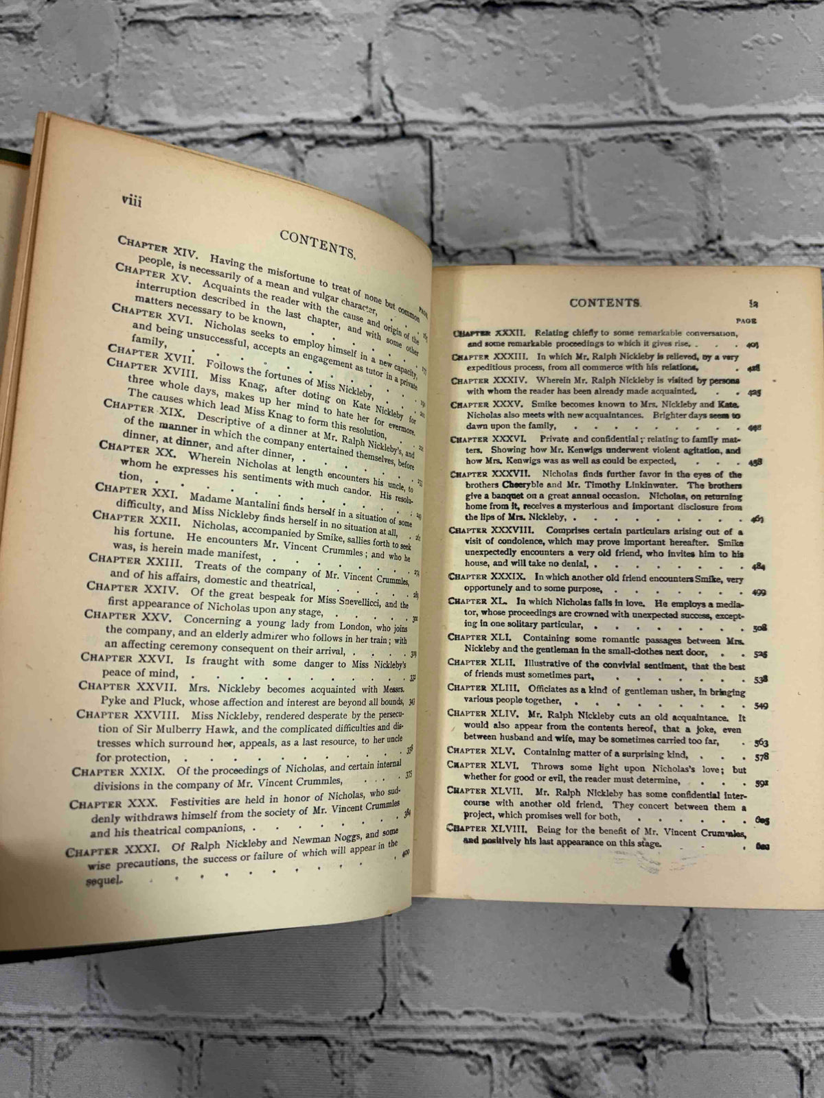 Charles Dickens 3 volume lot, Trade Publishing Company - Nicholas Nickleby contents continued