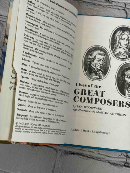 Lives of the Great Composers Book 2 by Ian Woodward, Ladybird hardcover - title page and glossary
