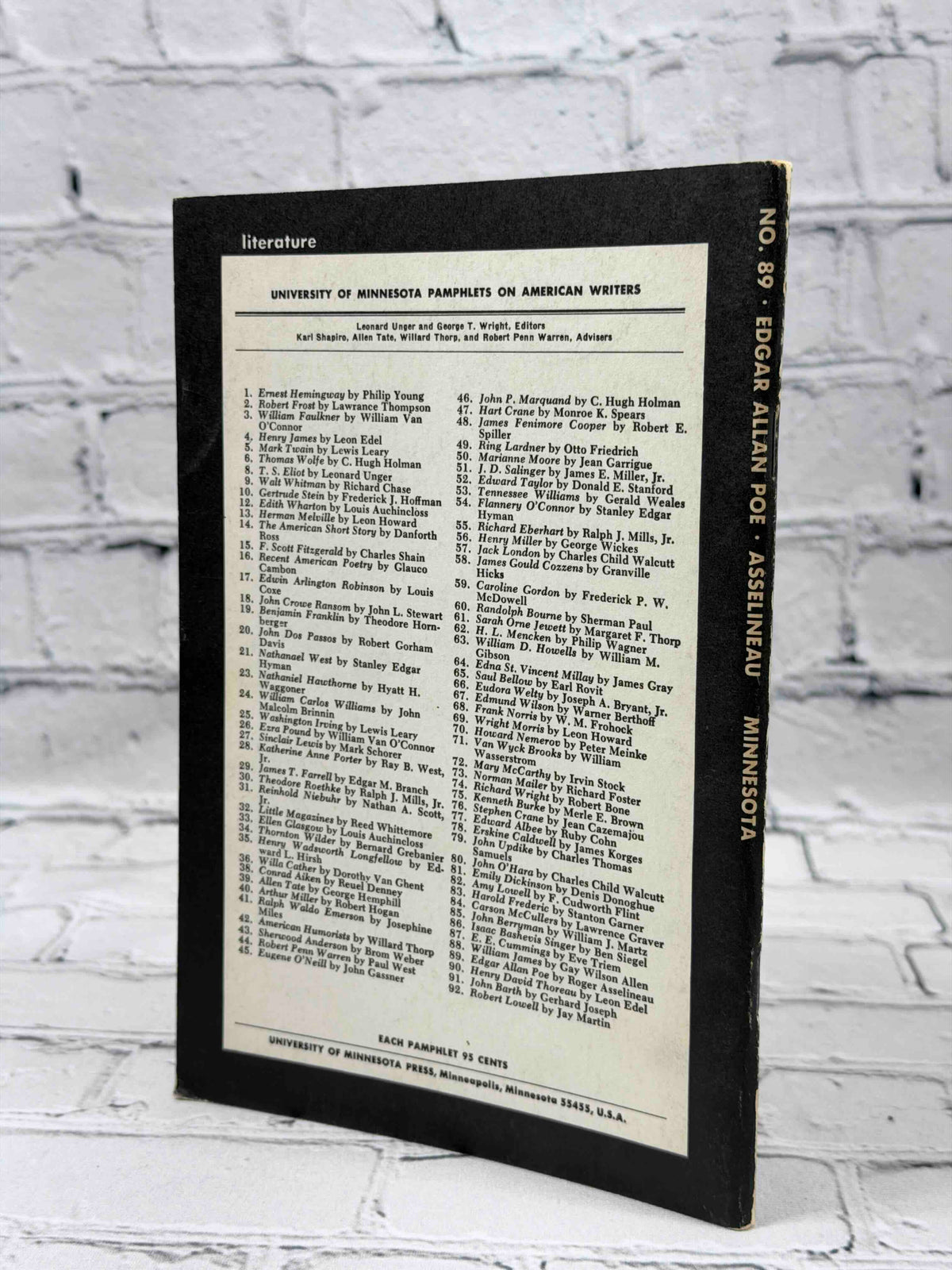 Edgar Allan Poe University of Minnesota Pamphlets on American Writers No. 89