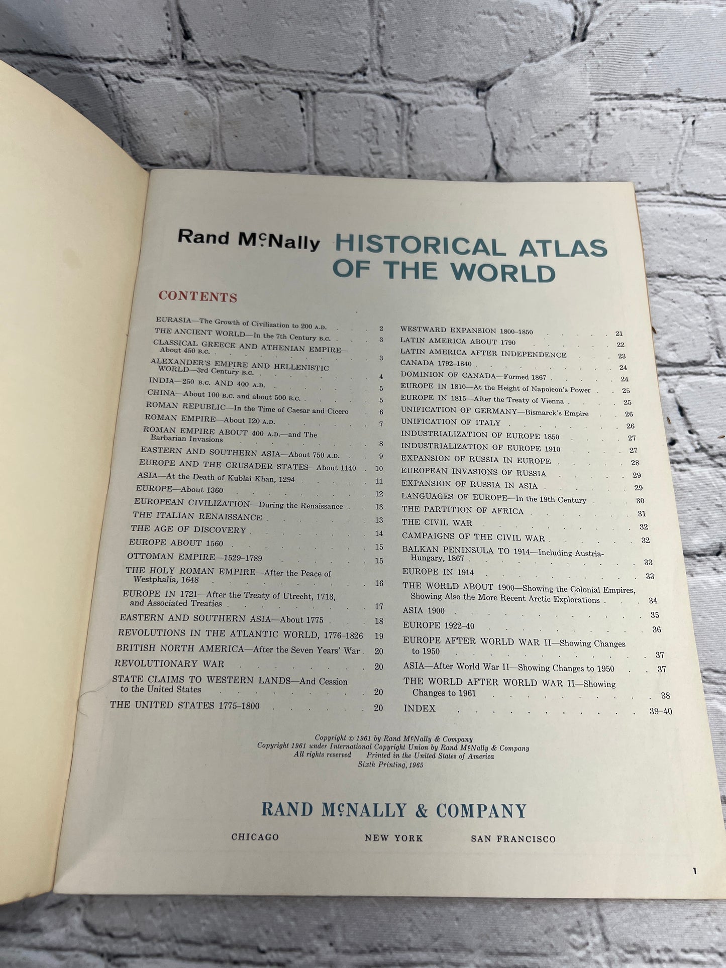 Historical Atlas of the World Edited by R. R. Palmer [6th Print · 1965]