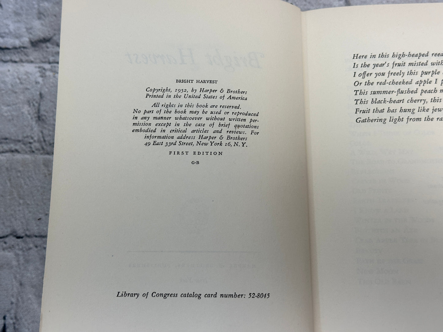 Bright Harvest: A Volume of Poems by Grace Noll Crowell [1952 · First Edition]