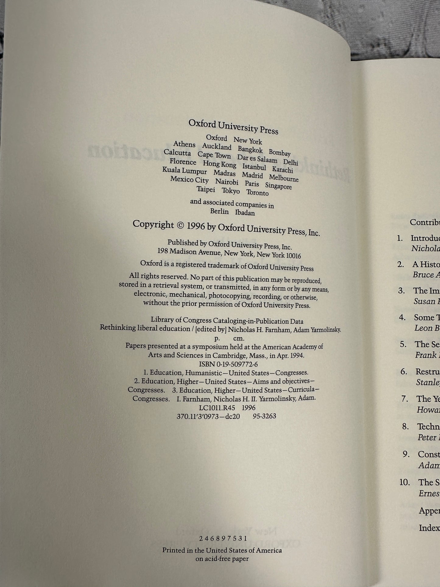 Rethinking Liberal Education edited by Farnhan and Yarmolinsky [1996]