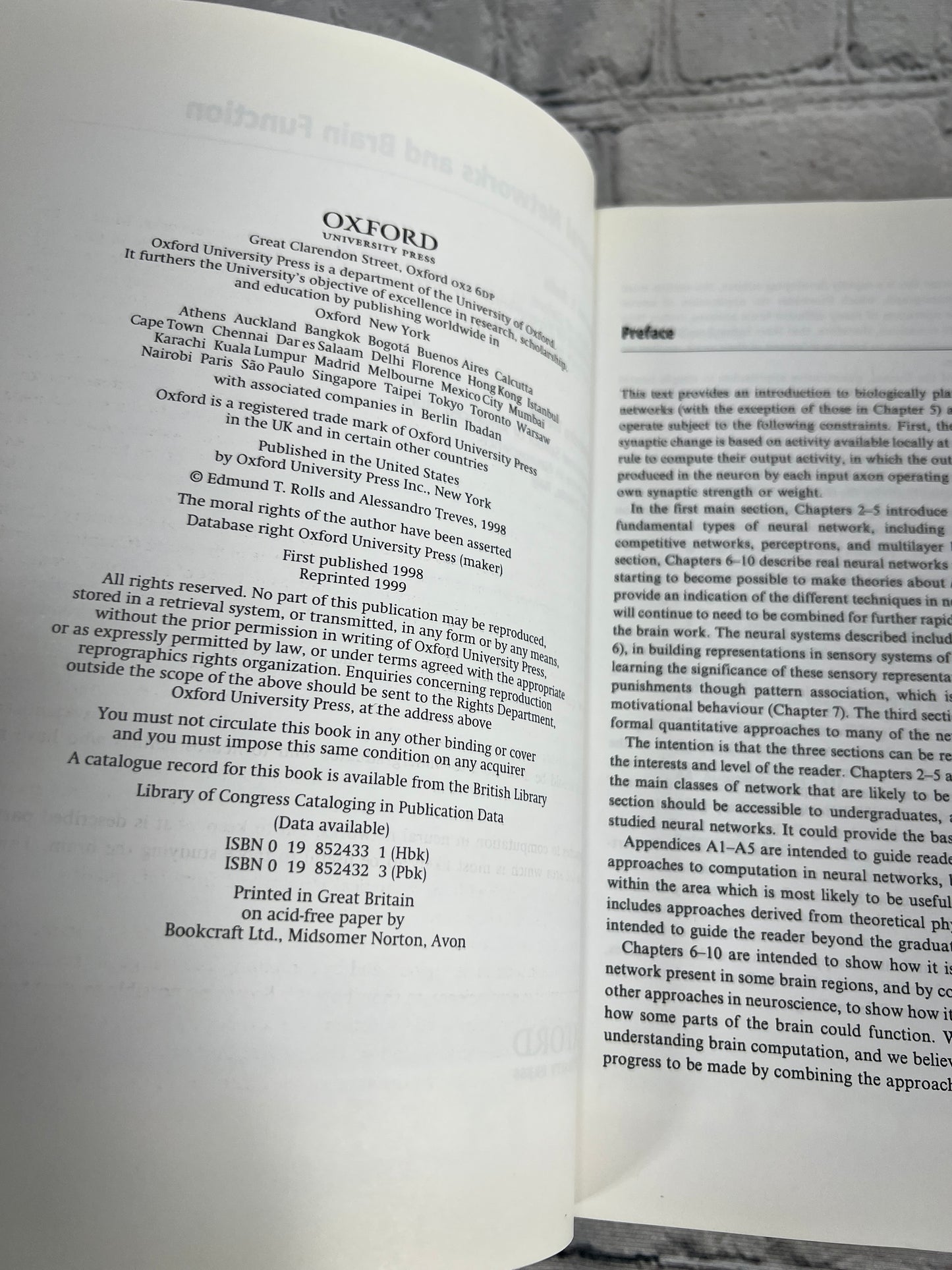 Neural Networks and Brain Function by Edmund Rolls & Alessandro T. [1999]