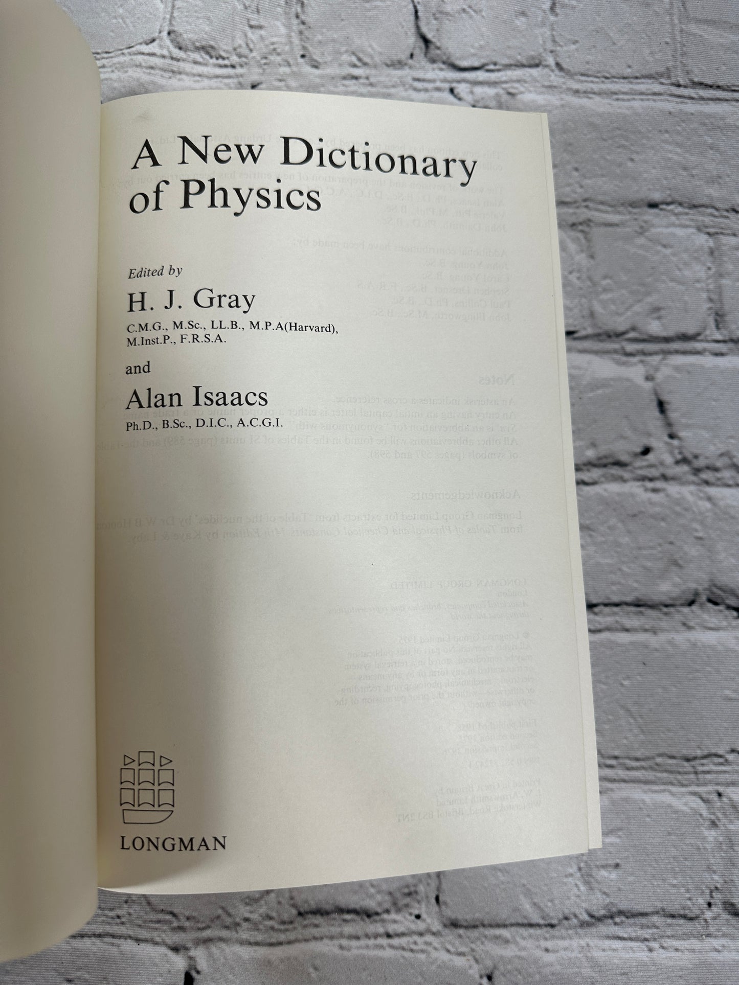 A New Dictionary of Physics By Harold James Gray & Alan Isaacs [1976]