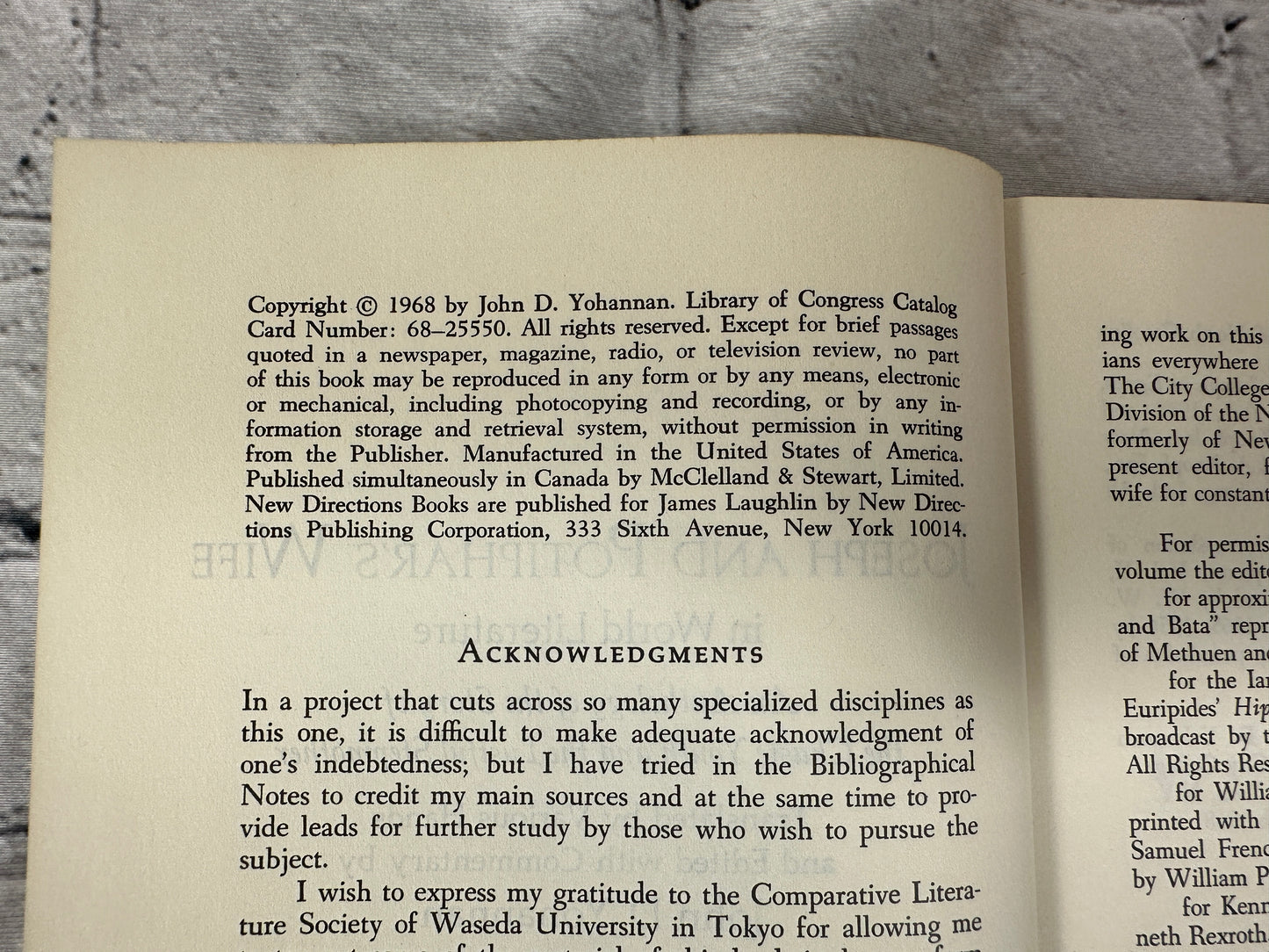 Joseph and Potiphar's Wife in world Literature edited by Yohannan [1968]