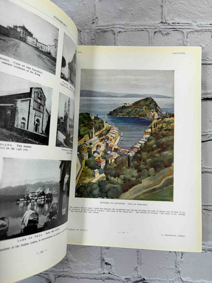 Wonders of Italy by Joseph Fattorusso, 1952 Medici Art Series - color plate of Portofino with Piedmont photographs