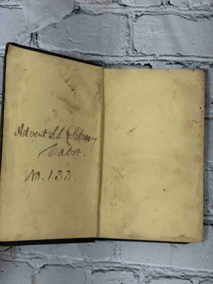 Happy Days, 1858 Crosby Nichols - front pastedown with Sunday-school library ownership