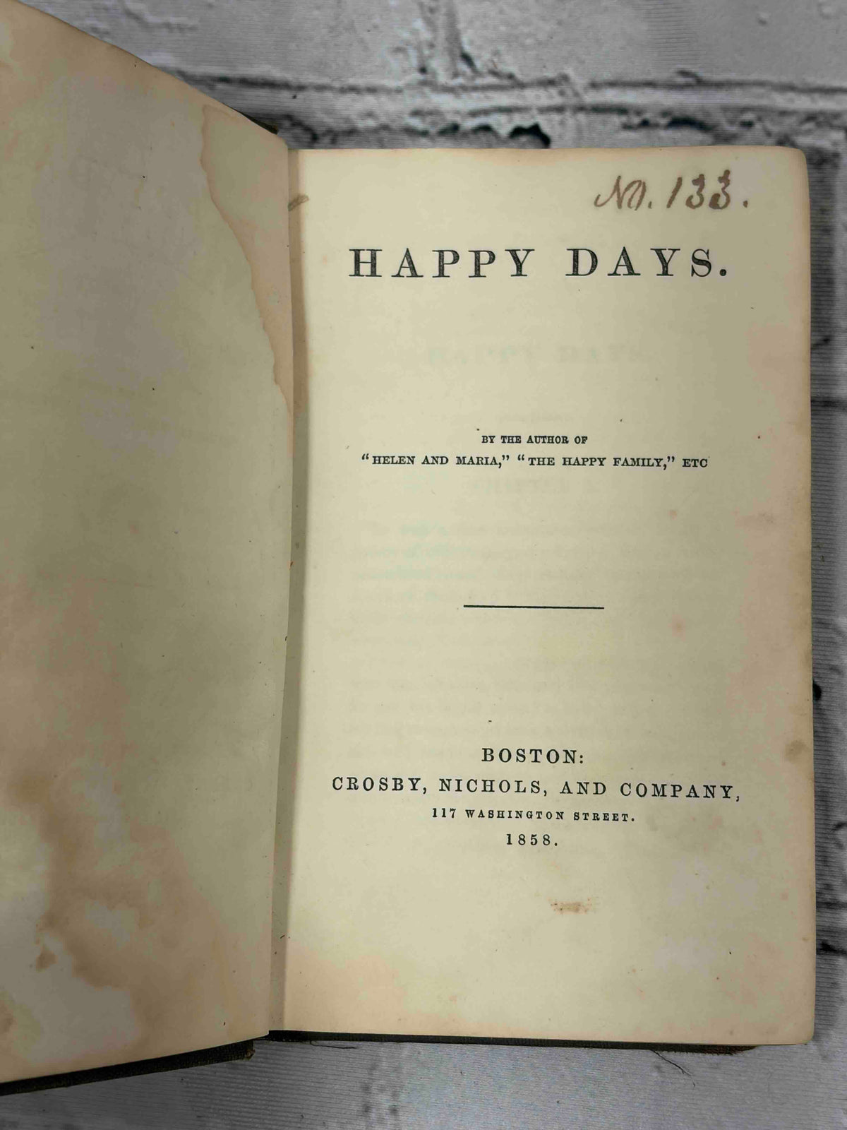 Happy Days, 1858 Crosby Nichols - title page