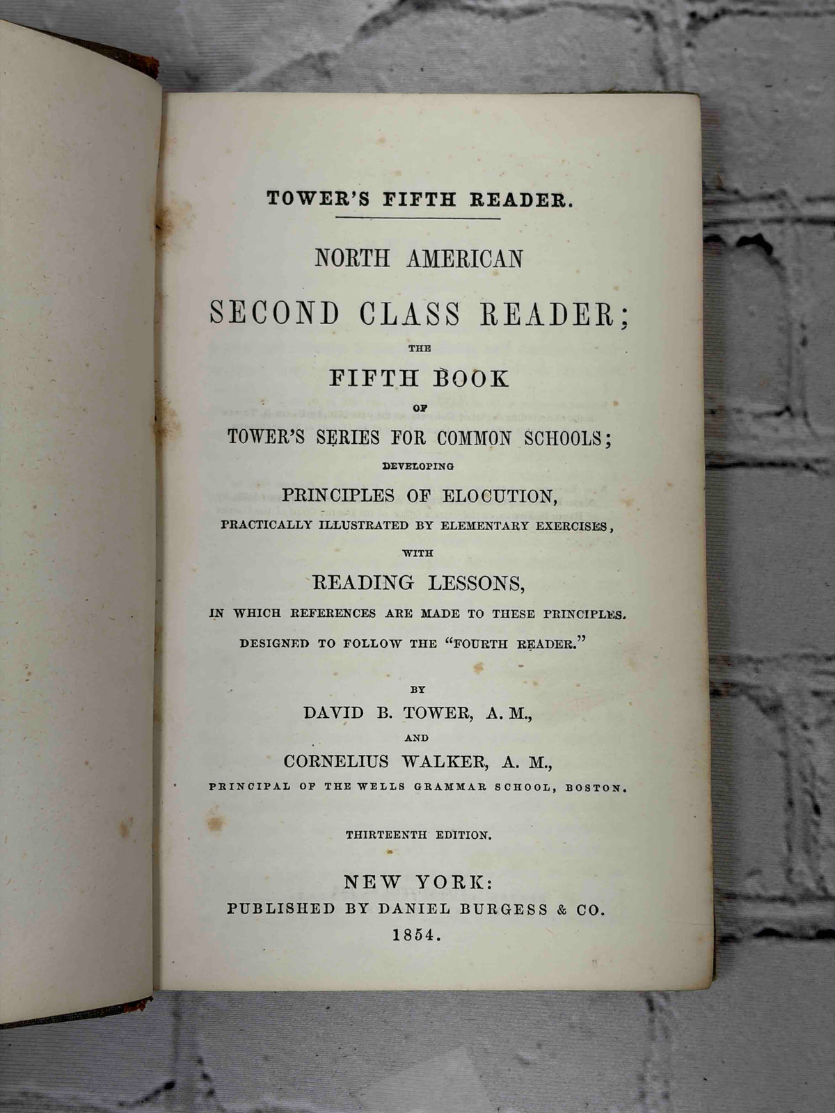 Tower's Fifth Reader by David B. Tower, 1854 - title page