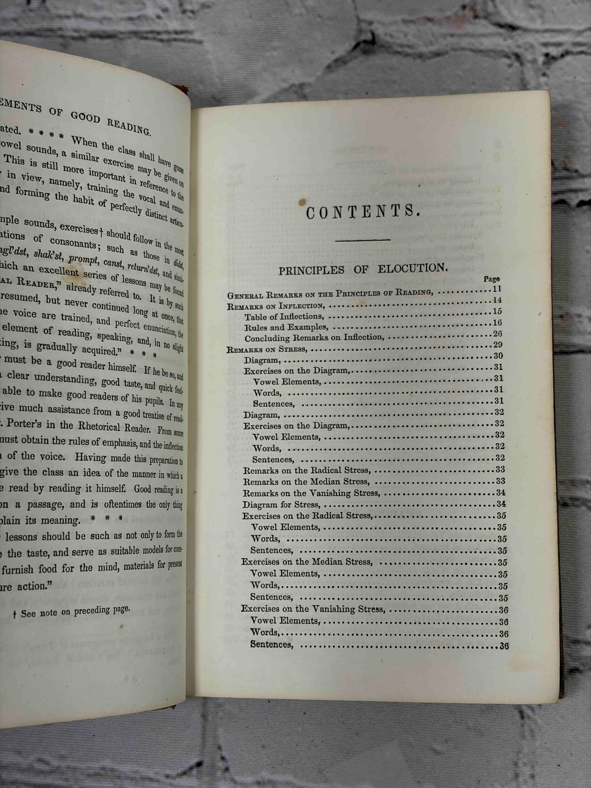 Tower's Fifth Reader by David B. Tower, 1854 - contents page