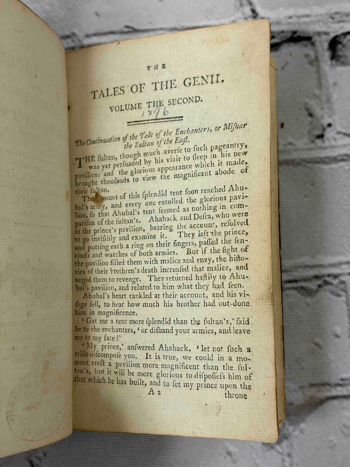 The Tales of the Genii Vol. II, Cooke's Edition - first page of Volume II