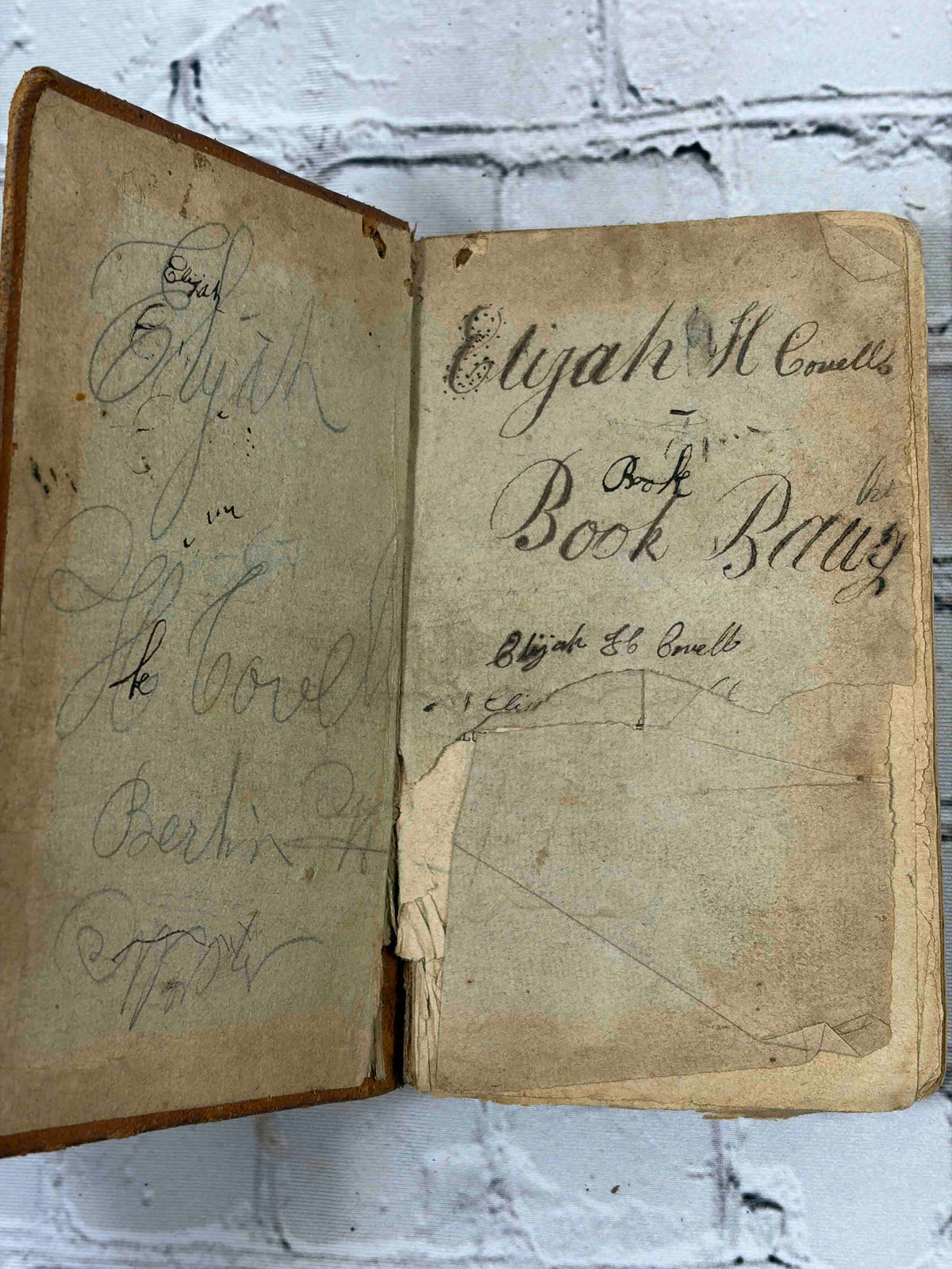 Geography Made Easy by Jedidiah Morse, 1813 Boston - front endpapers with owner inscriptions