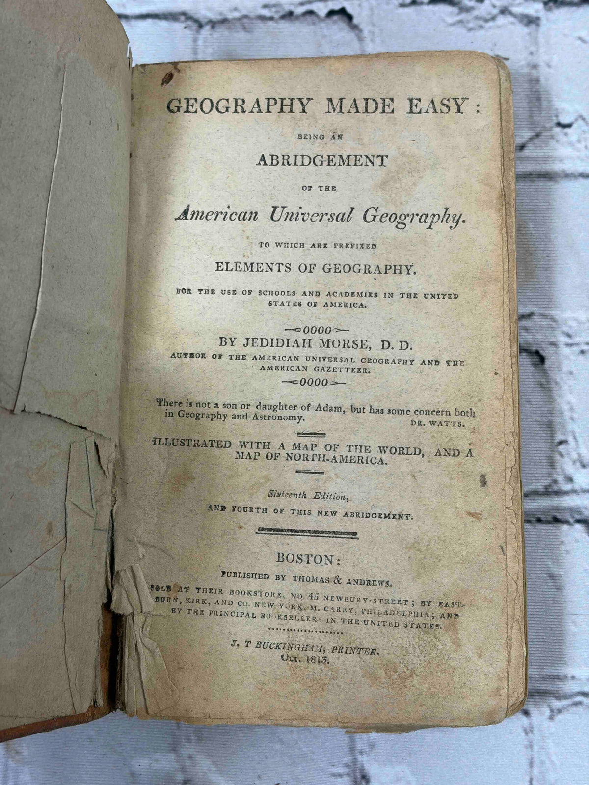 Geography Made Easy by Jedidiah Morse, 1813 Boston - title page