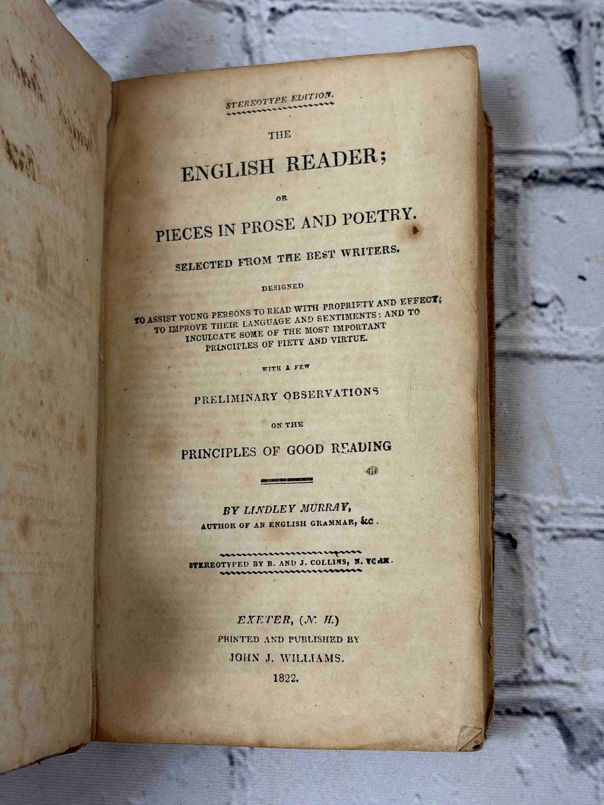 The English Reader by Lindley Murray, 1822 Exeter - title page