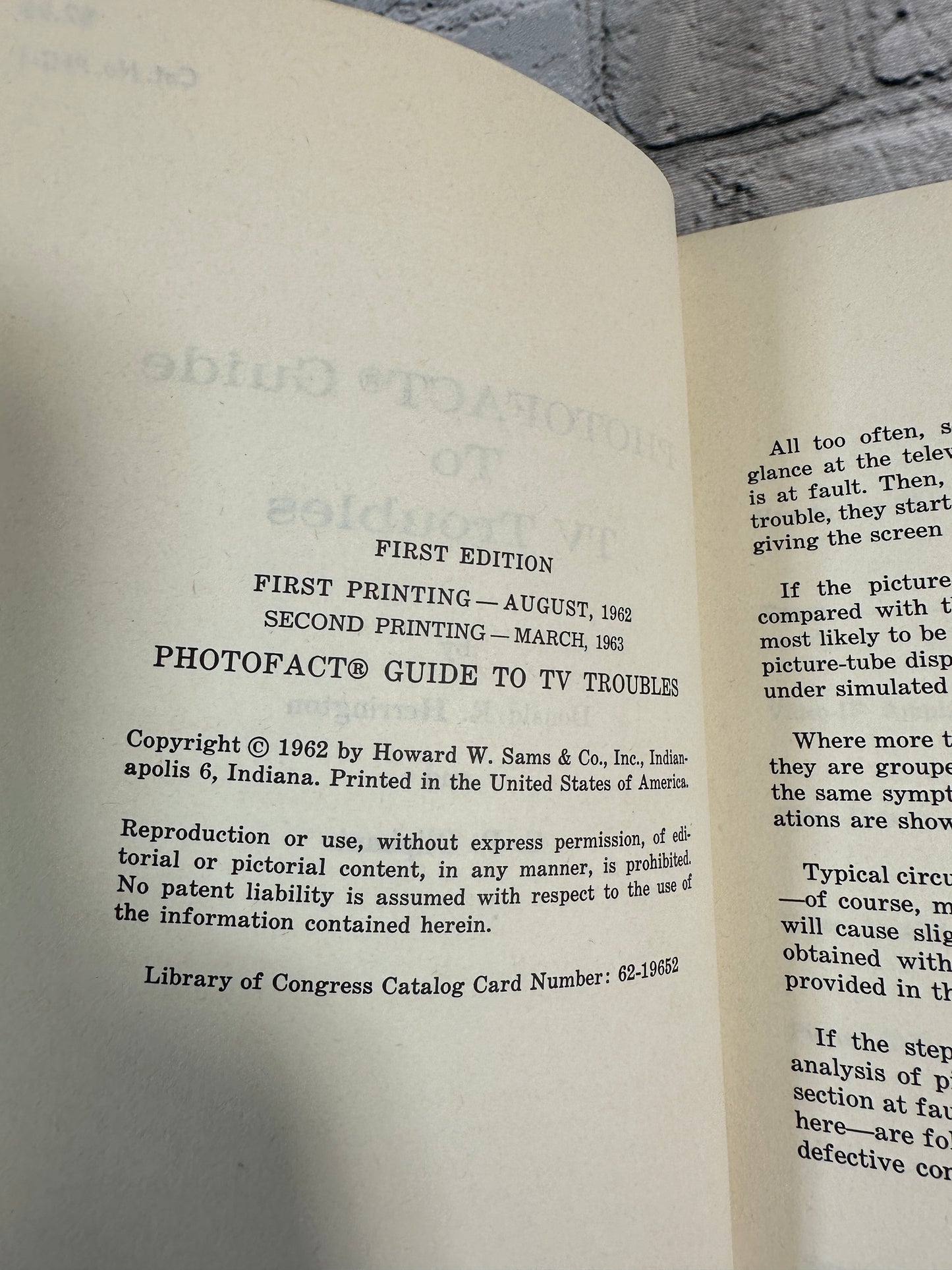 Photofact Guide to TV Troubles by Herrington & Oliphant [1962 · 1st edition]