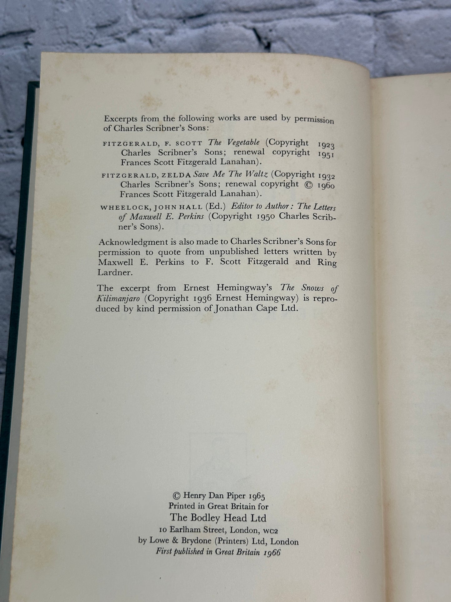 F.Scott Fitzgerald: A Critical Portrait by Henry Dan Piper [1965]