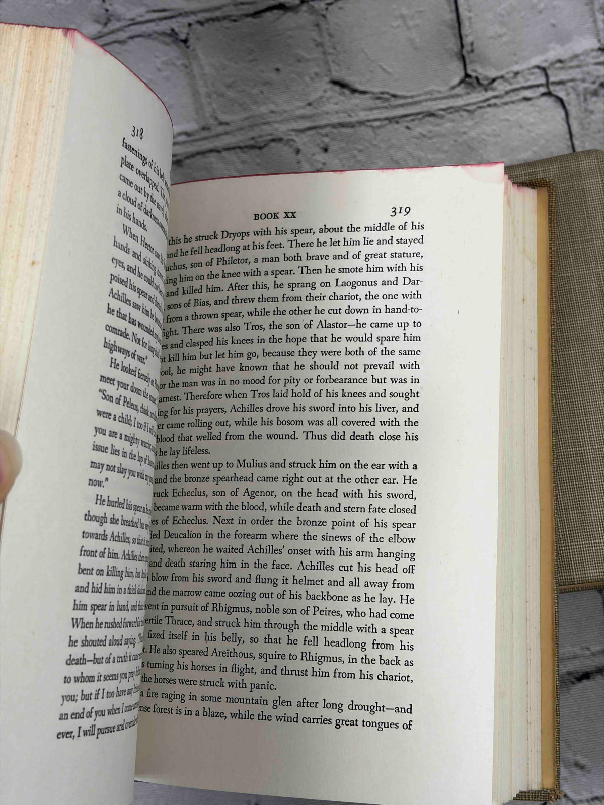 The Iliad and The Odyssey of Homer, Classics Club 1942-1944 - Iliad pages 318-319 with stain in top margin corner