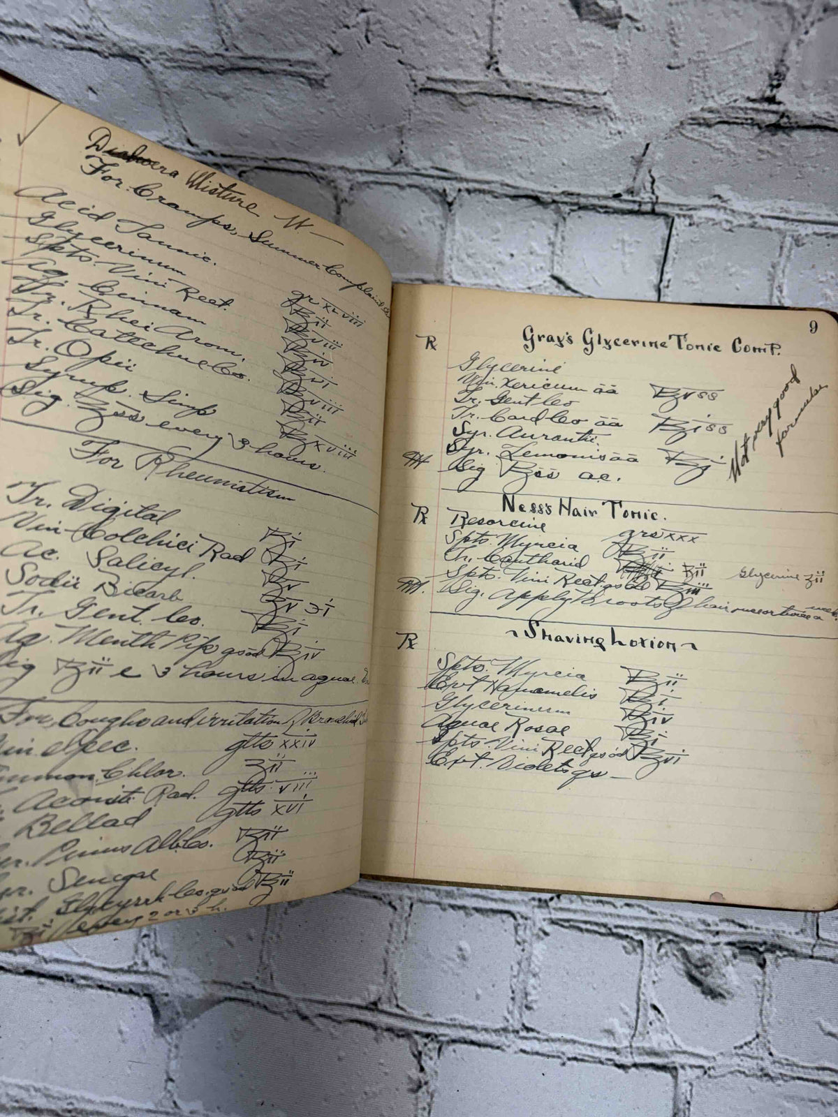 Pharmacist's handwritten formula book of Charles C. Neff, Ph.G., 1903-1906 - handwritten formulas, page 9
