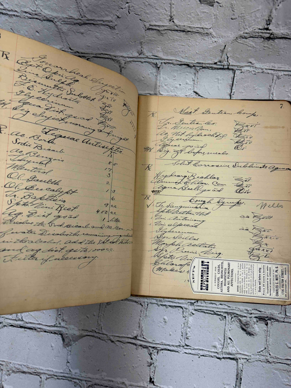 Pharmacist's handwritten formula book of Charles C. Neff, Ph.G., 1903-1906 - handwritten formulas, page 7
