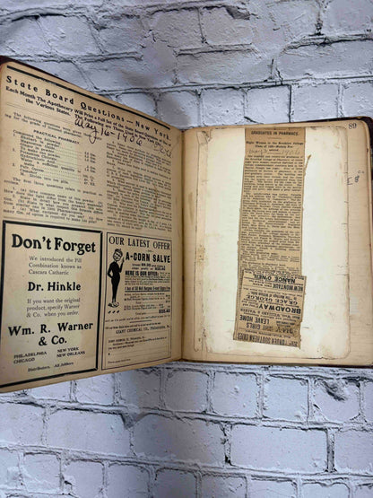 Pharmacist's handwritten formula book of Charles C. Neff, Ph.G., 1903-1906 - 1906 State Board Questions clipping