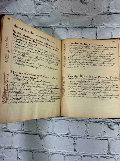 Pharmacist's handwritten formula book of Charles C. Neff, Ph.G., 1903-1906 - Antidotes for Common Poisons, pages 90-91