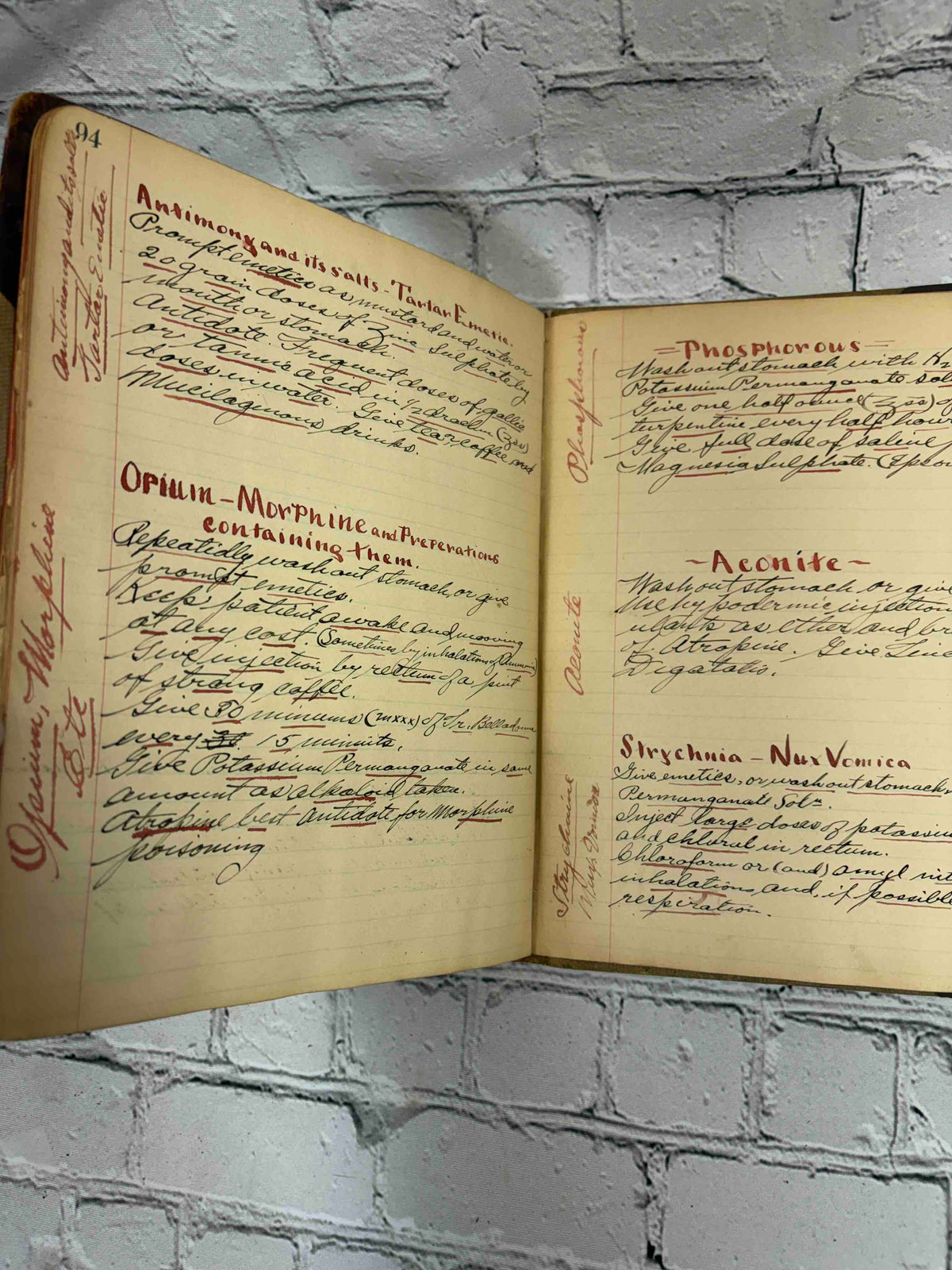 Pharmacist's handwritten formula book of Charles C. Neff, Ph.G., 1903-1906 - antidotes for poisons, page 94