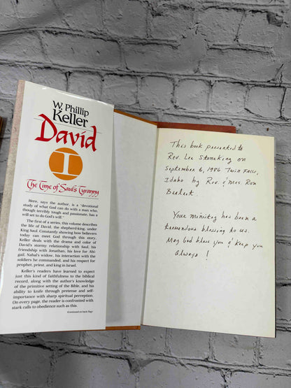 David I and David II by W. Phillip Keller, Word Books hardcovers - David I inscription to Rev. Lee Stoneking