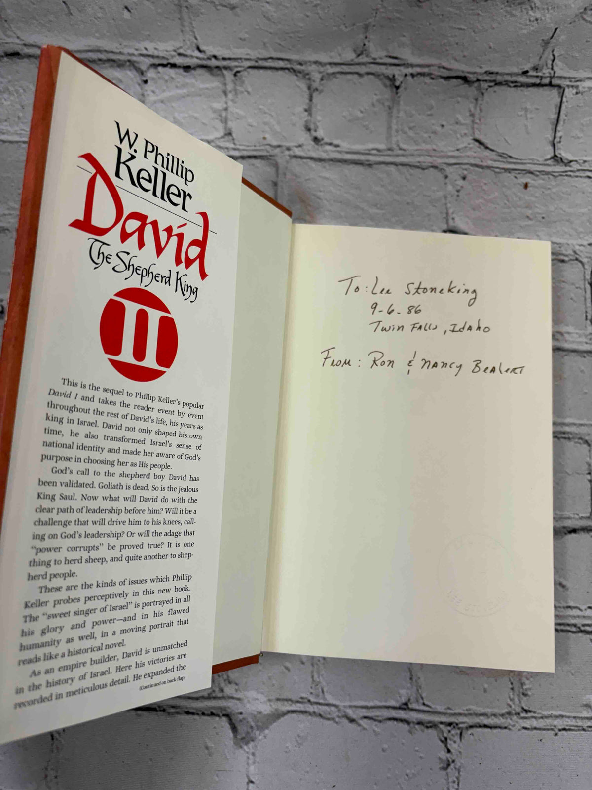 David I and David II by W. Phillip Keller, Word Books hardcovers - David II inscription to Lee Stoneking