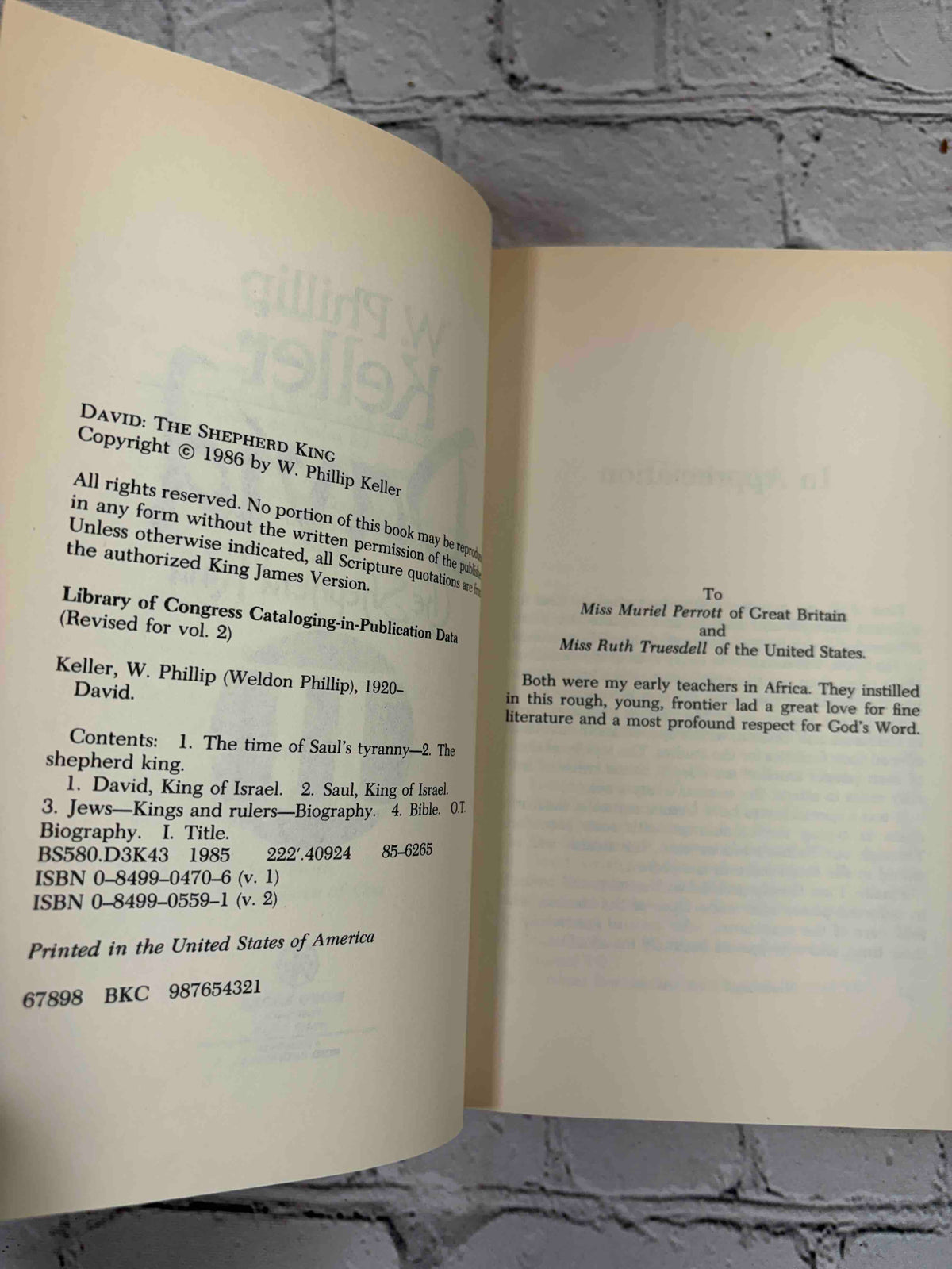 David I and David II by W. Phillip Keller, Word Books hardcovers - David II copyright page