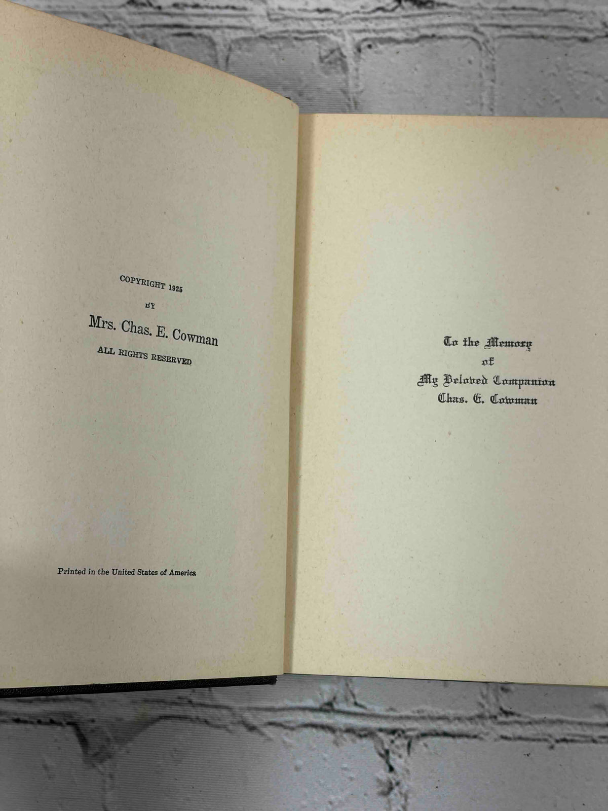 Streams in the Desert by Mrs. Chas. E. Cowman, 22nd edition - copyright page and dedication