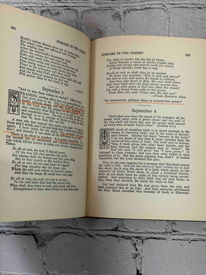 Streams in the Desert by Mrs. Chas. E. Cowman, 22nd edition - colored pencil underlining