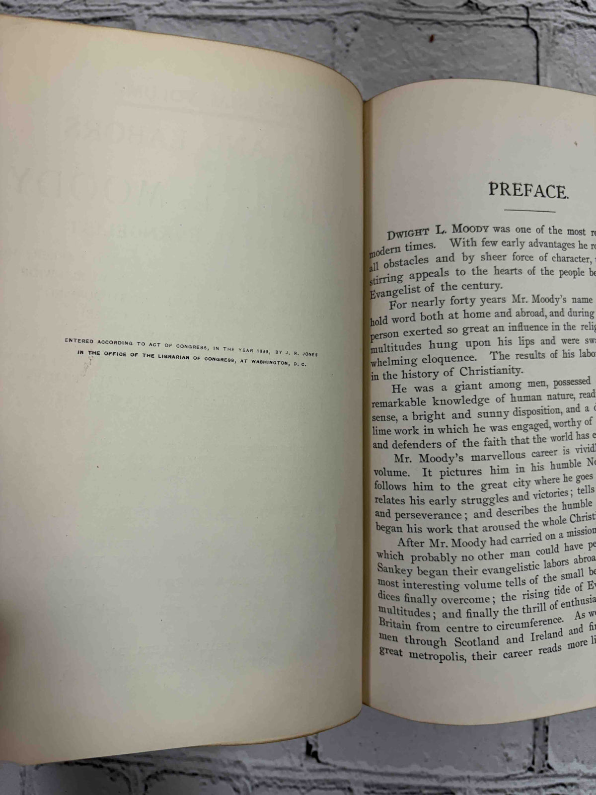 Life and Labors of Dwight L. Moody by Henry Davenport Northrop, 1899 - copyright page and preface