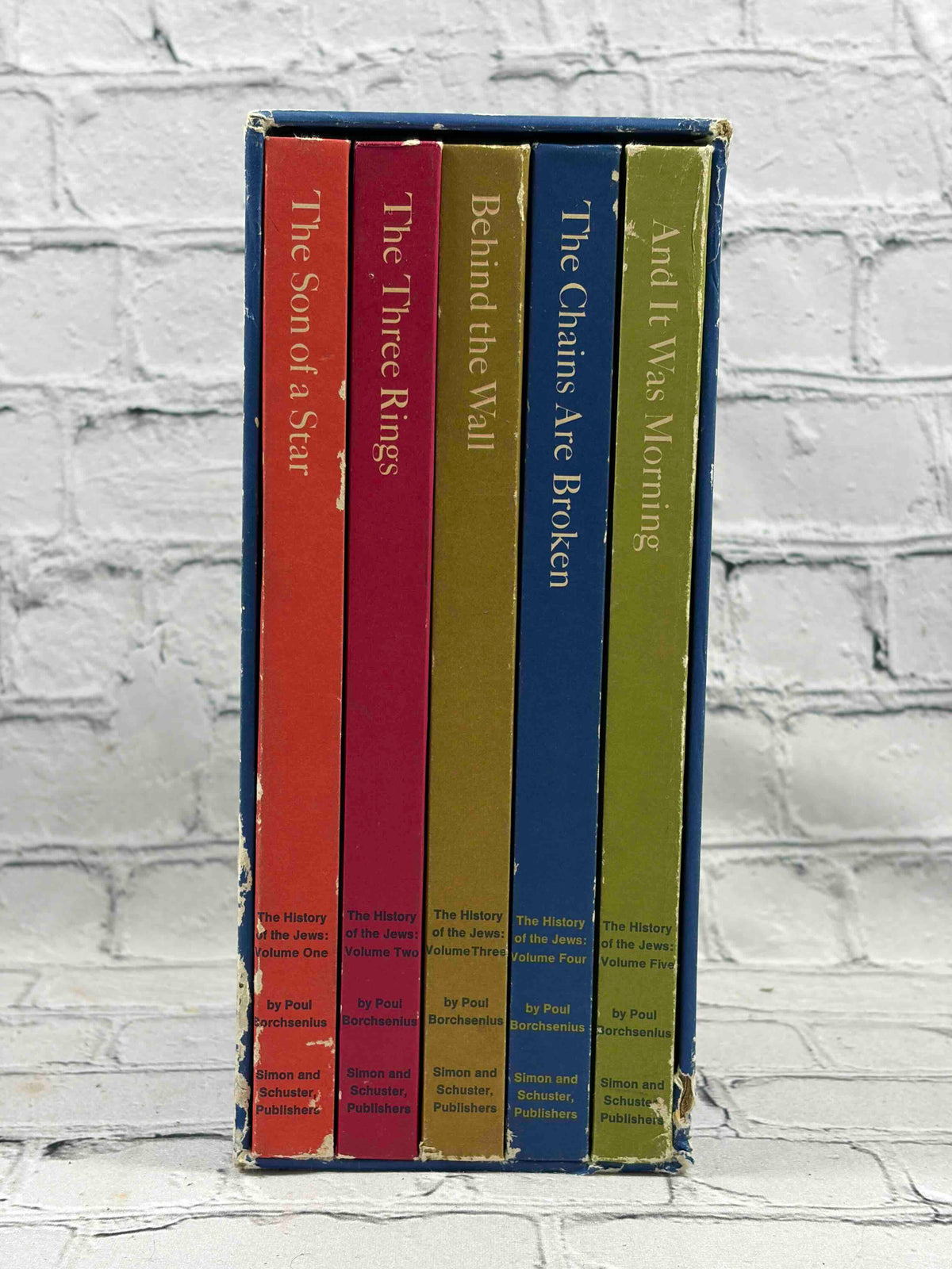 The History of the Jews by Poul Borchsenius, 1965 Simon and Schuster 5-volume set - volume spines in slipcase