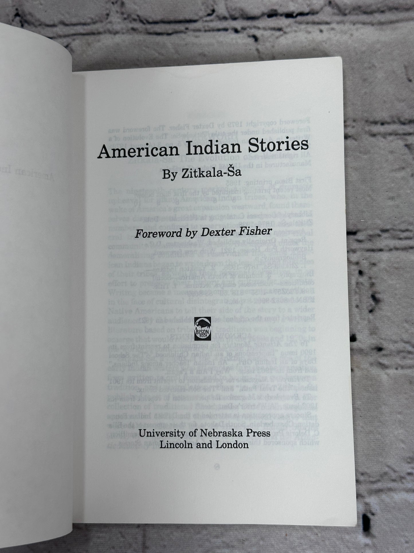 American Indian Stories by Zitkala-Sa [5th Bison Printing · 1985]