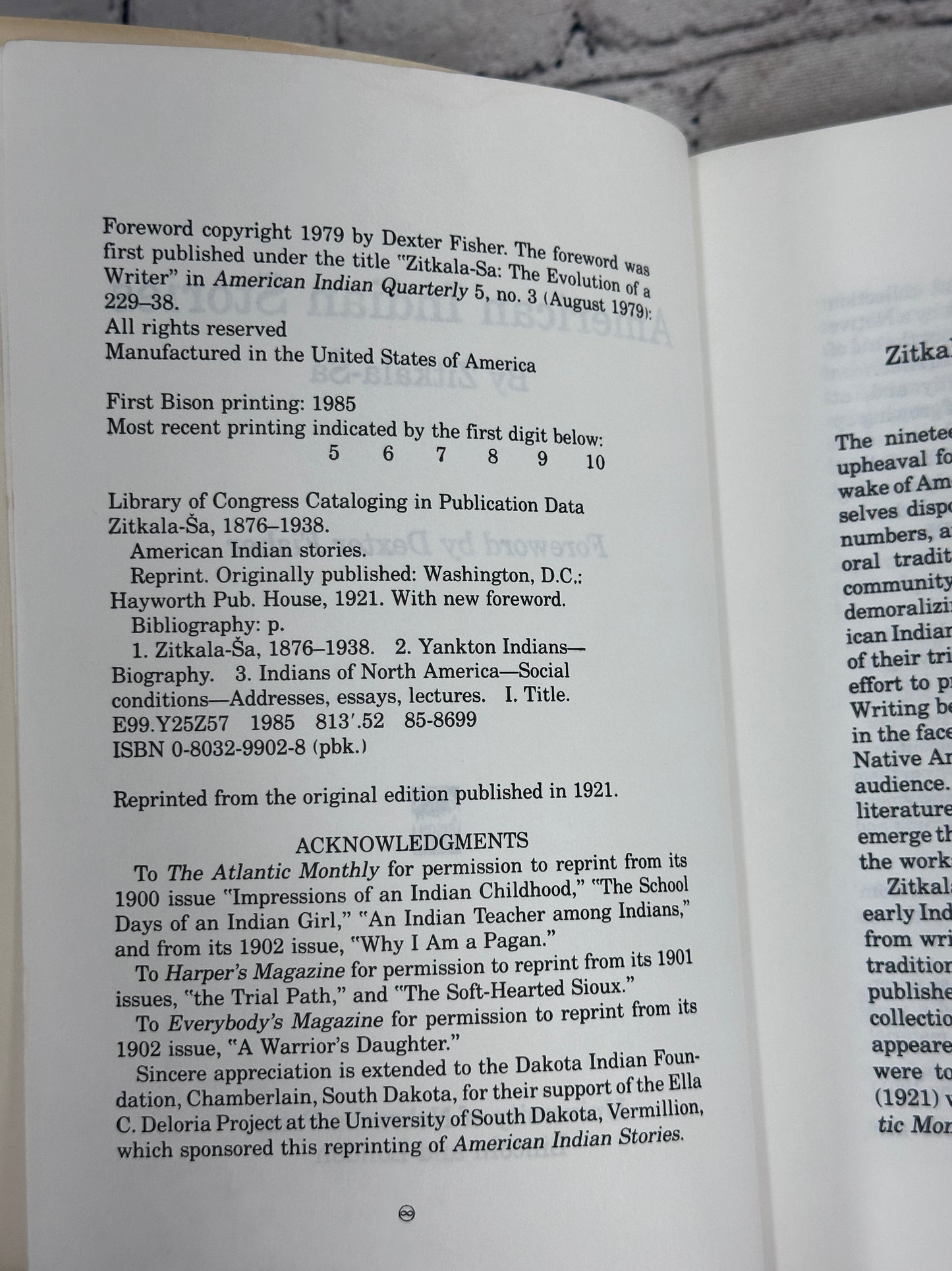 American Indian Stories by Zitkala-Sa [5th Bison Printing · 1985]