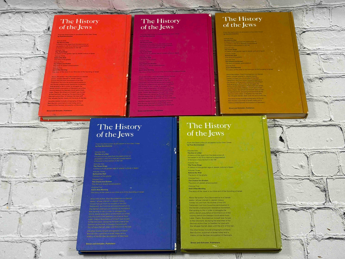 The History of the Jews by Poul Borchsenius, 1965 Simon and Schuster 5-volume set - rear covers of all five volumes