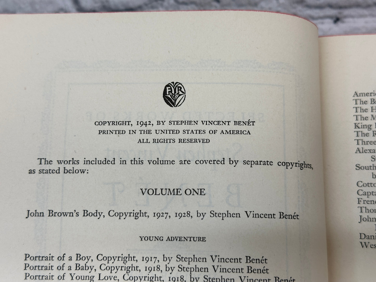 Selected Works of Stephen Vincent Benet Vol 1 & 2 [1942 · Slipcase · 1st Edition]