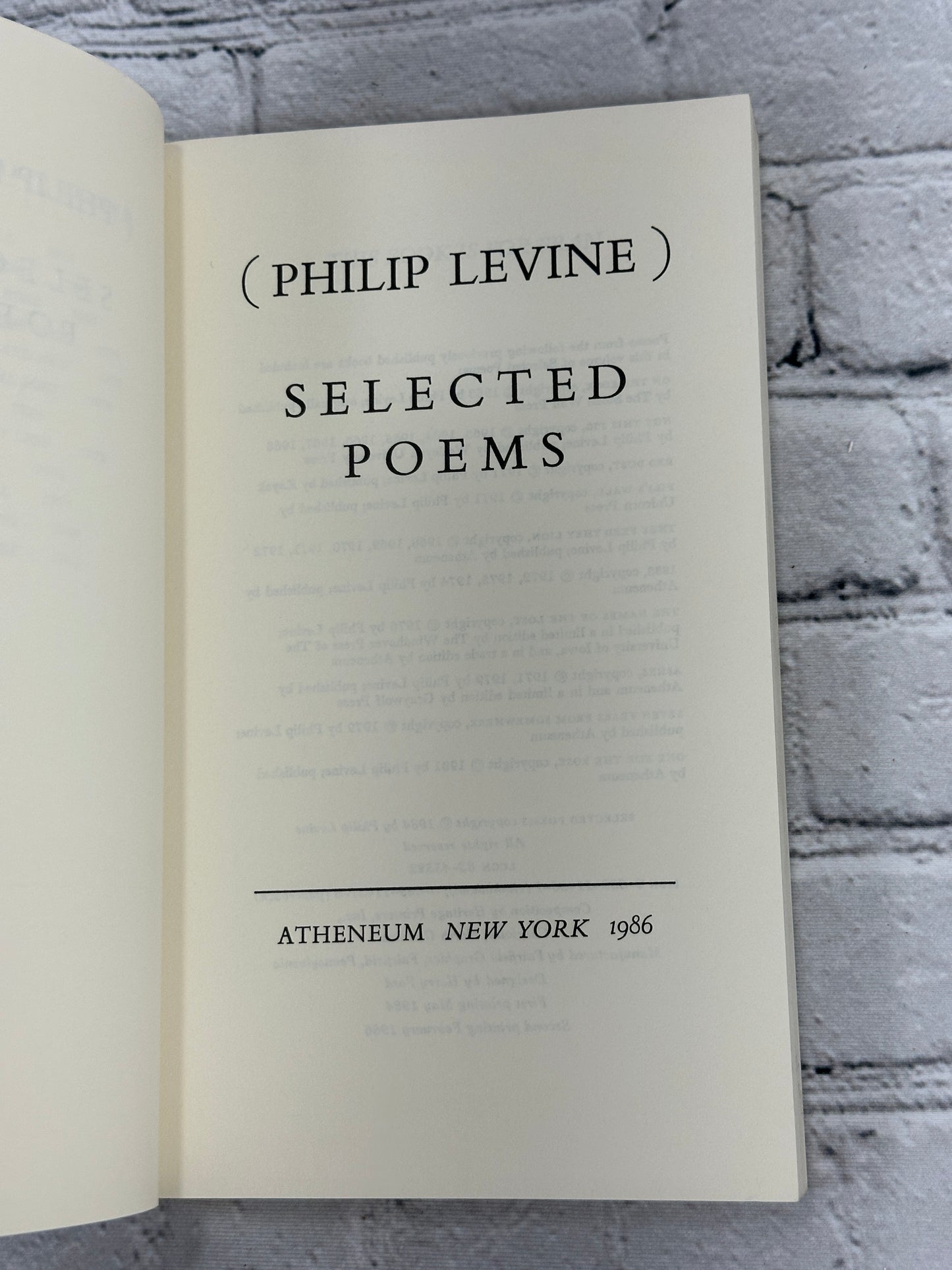 Philip Levine Selected Poems [Atheneum · 2nd Printing · 1986]