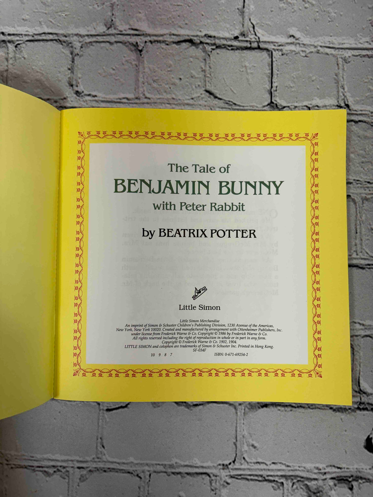 The Tale of Benjamin Bunny with Peter Rabbit by Beatrix Potter, 1986 Little Simon paperback - title and copyright page